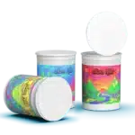 PET Pop Tops with custom adhesive labels