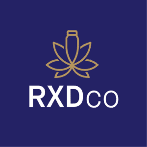 RXDco blue logo representing innovative, sustainable, and compliant cannabis packaging solutions.